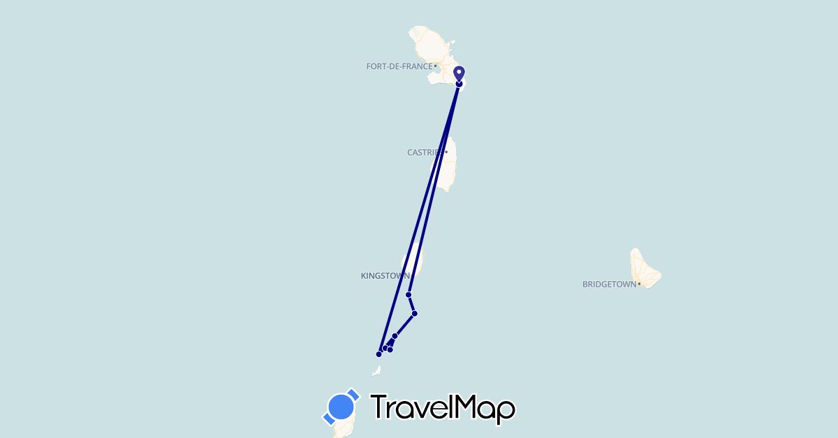 TravelMap itinerary: driving in Martinique, Saint Vincent and the Grenadines (North America)